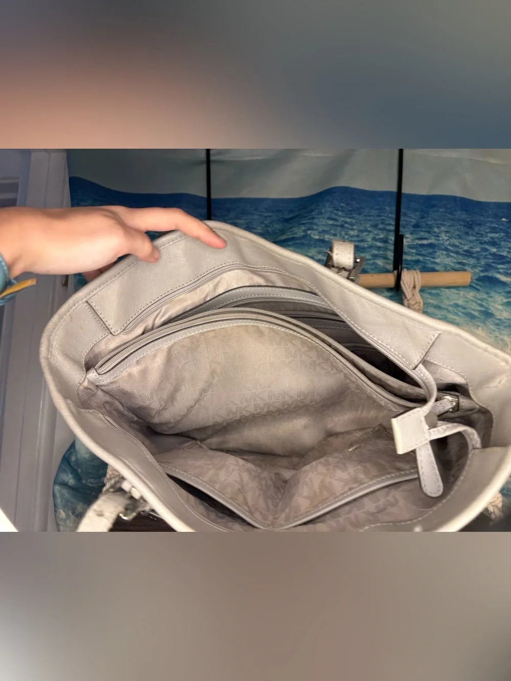 Michael Kors Leather Snap Pocket Tote Bag in Taupe Gray